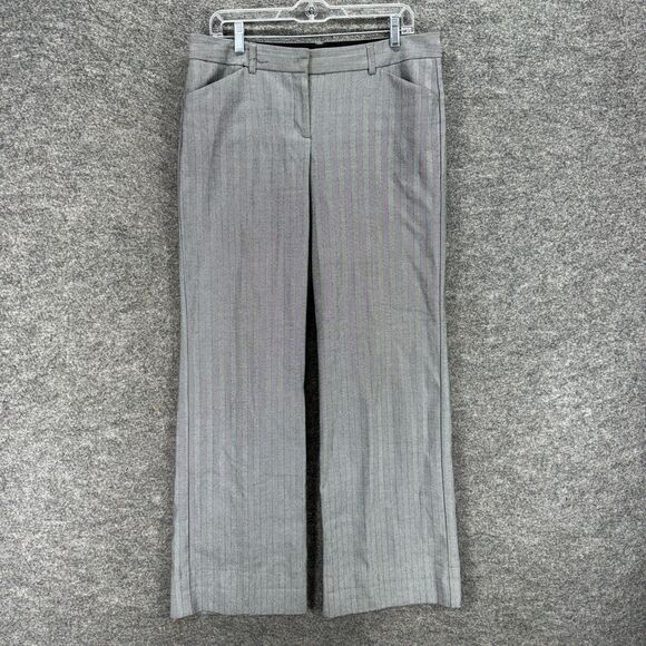 Express Dress Pants Women 10 Gray Striped Mid Rise Straight Flat Front Editor - Picture 1 of 8